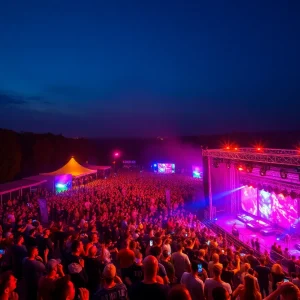 A lively atmosphere at Electric Daisy Carnival 2025 with colorful lights and crowds enjoying electronic music.