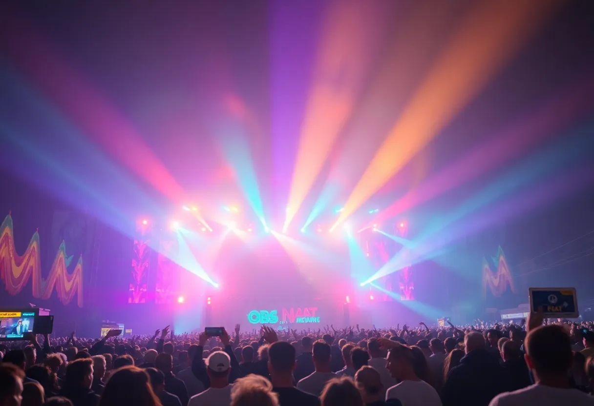 Crowd at Electric Daisy Carnival with safety personnel
