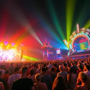 Crowd enjoying Electric Daisy Carnival at Las Vegas Motor Speedway.