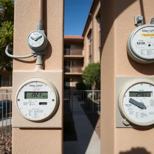 An image depicting electric meters at a residential complex in Las Vegas.