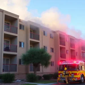 Firefighters responding to a fire at Playa Vista Apartments in Las Vegas