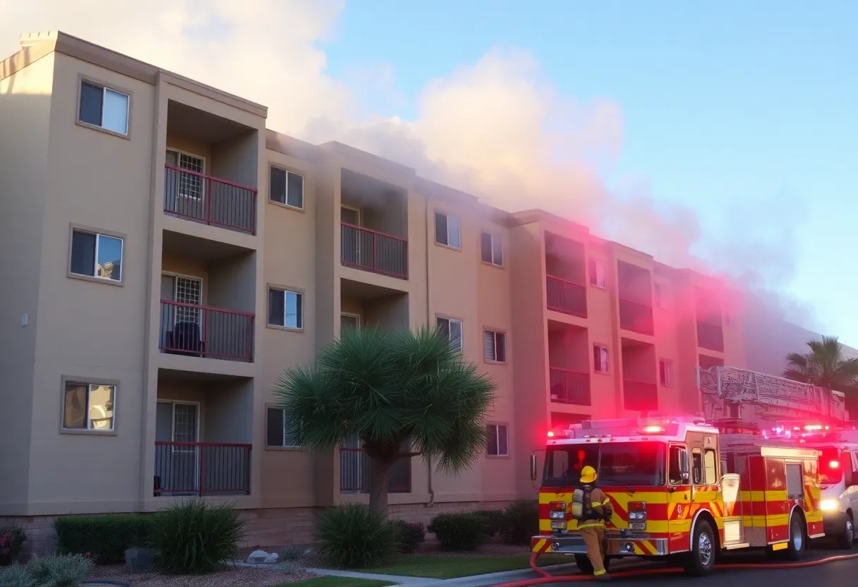 Firefighters responding to a fire at Playa Vista Apartments in Las Vegas