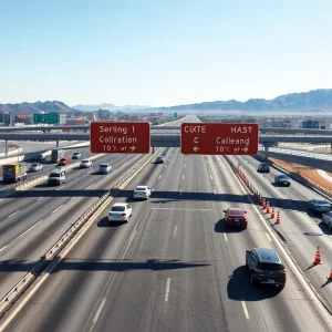 Construction work on the Tropicana Interchange at I-15