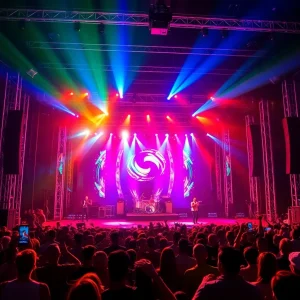 A lively concert stage at Resorts World Theatre, representing a Janet Jackson performance.