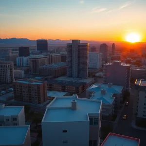 Skyline of Las Vegas showing various apartment buildings
