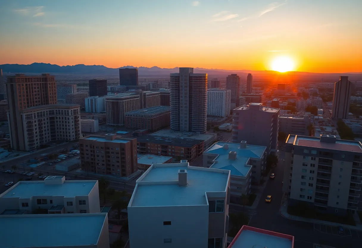Skyline of Las Vegas showing various apartment buildings