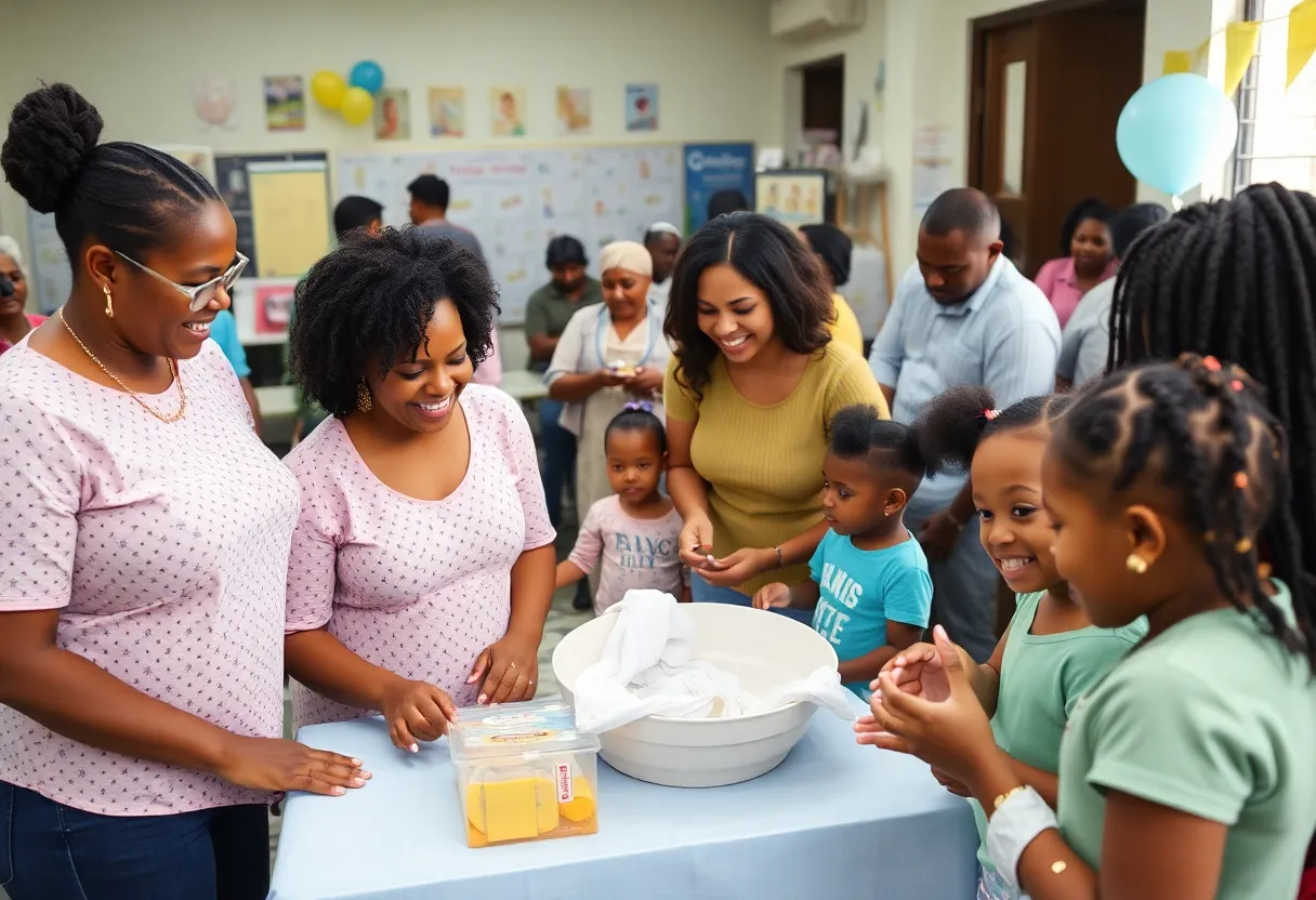 Parents and children at a community baby shower in Las Vegas