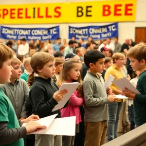 Young contestants participating in a spelling bee competition