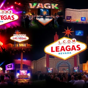 A collage of Las Vegas entertainment events featuring concerts, sports, and cultural activities.