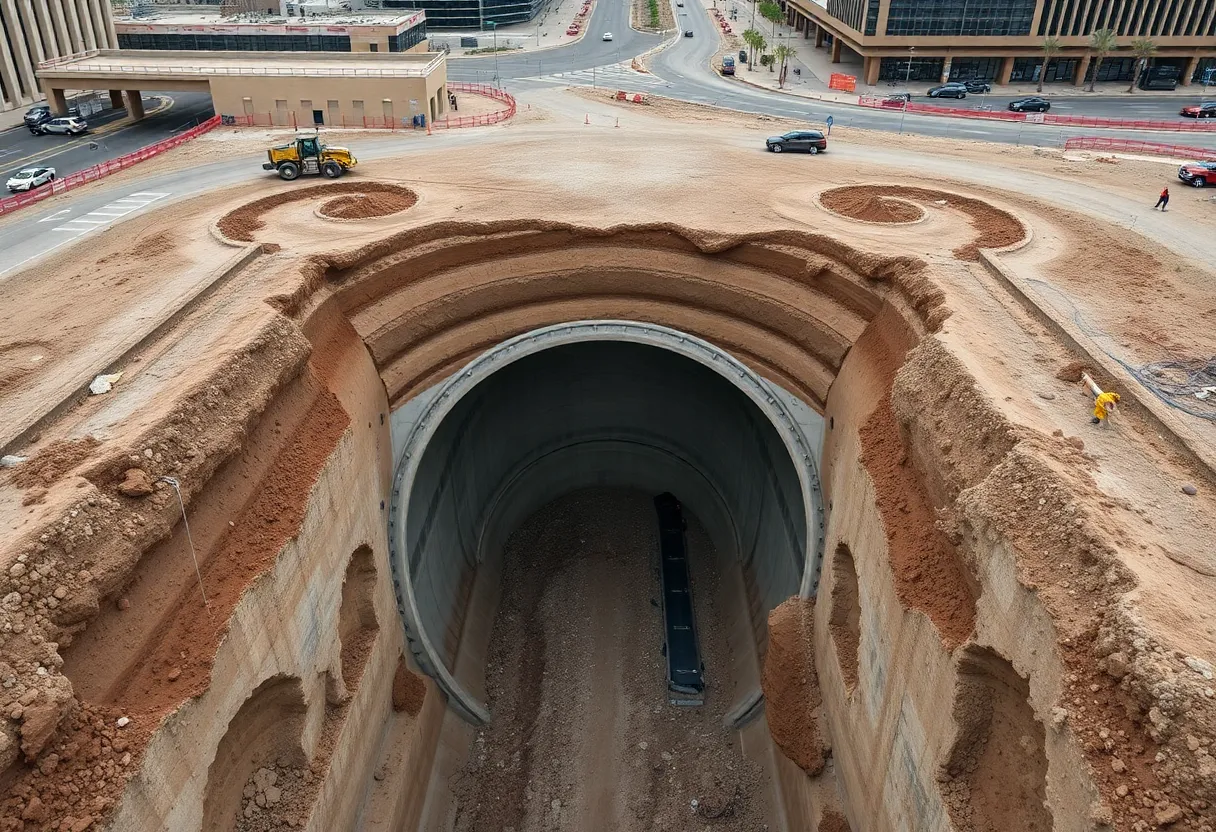 Workers engaging in a flood control construction project in Las Vegas