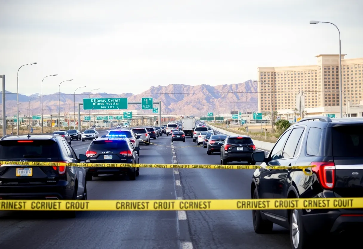 Police investigating a shooting scene on a freeway in Las Vegas
