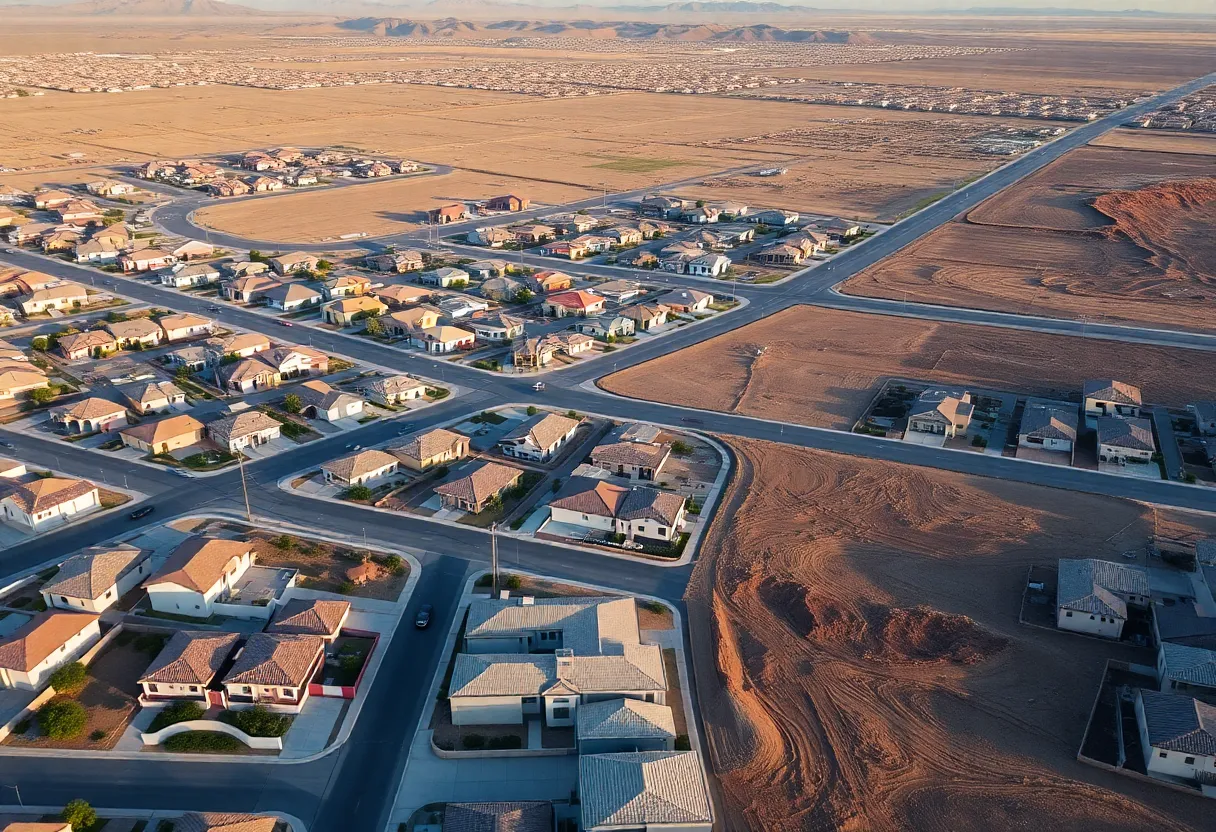 Aerial view of Las Vegas showing residential developments and vacant land.