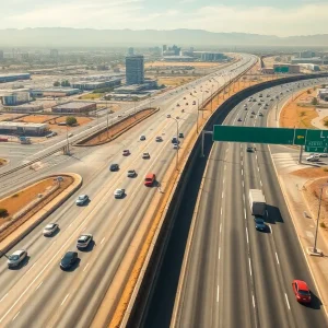 Aerial view of the reopened I-15 in Las Vegas