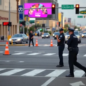 Police at the scene of a hit-and-run accident in Las Vegas