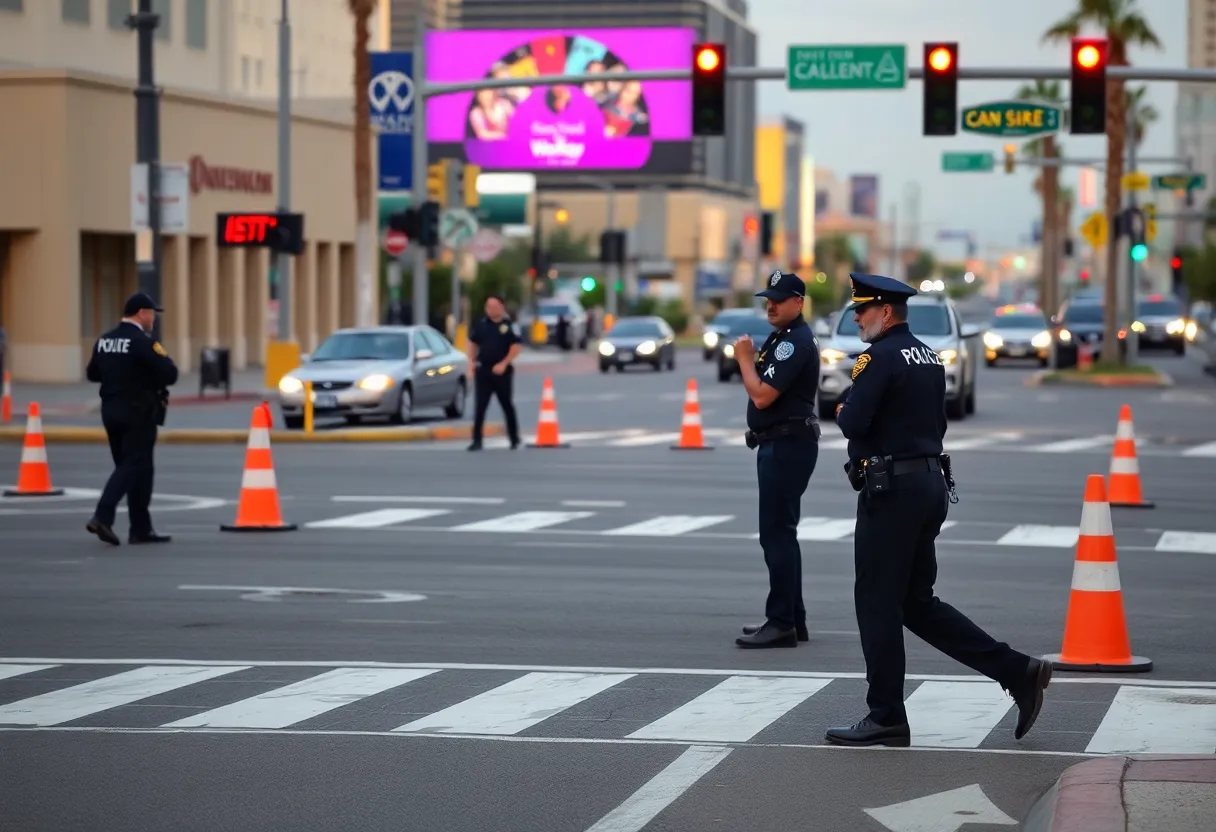 Police at the scene of a hit-and-run accident in Las Vegas