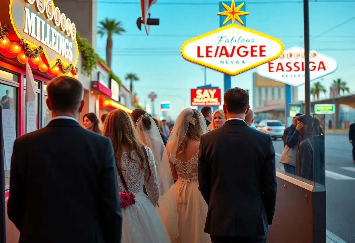 Couples waiting at the Marriage License Bureau in Las Vegas