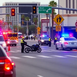 Las Vegas accident scene with emergency responders
