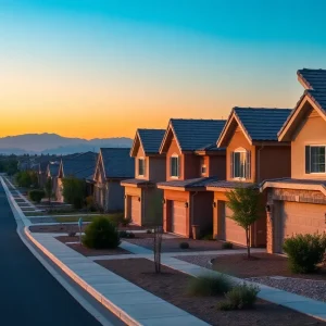 Suburban neighborhood in Las Vegas at dawn