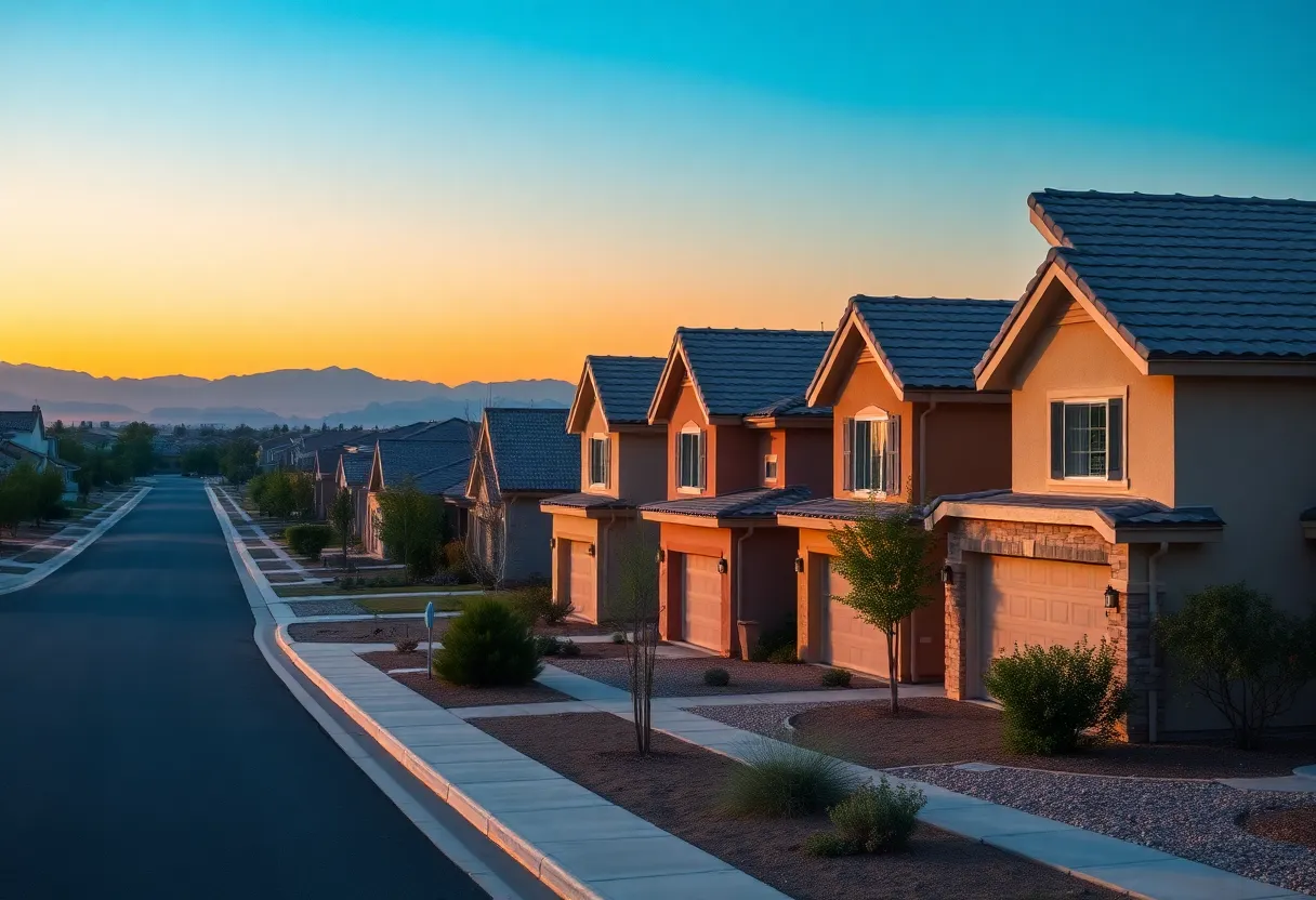 Suburban neighborhood in Las Vegas at dawn
