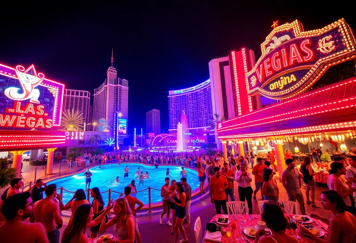 People enjoying nightlife in Las Vegas with nightclubs and pool parties