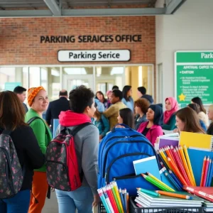 Residents donating school supplies at the Las Vegas Parking Services Office