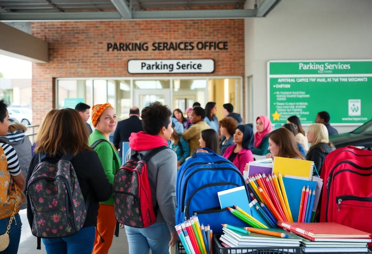 Residents donating school supplies at the Las Vegas Parking Services Office