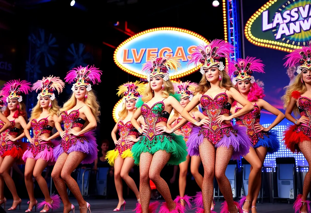 Vibrant showgirls performing in Las Vegas