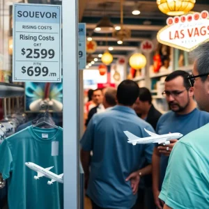 Souvenir shop in Las Vegas with rising price tags and customers browsing