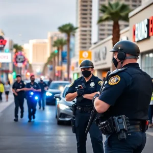 Las Vegas street with police presence focusing on community safety