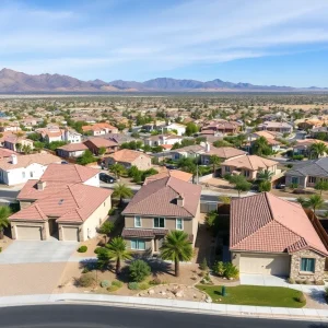 Suburban neighborhood in Las Vegas with diverse home styles.