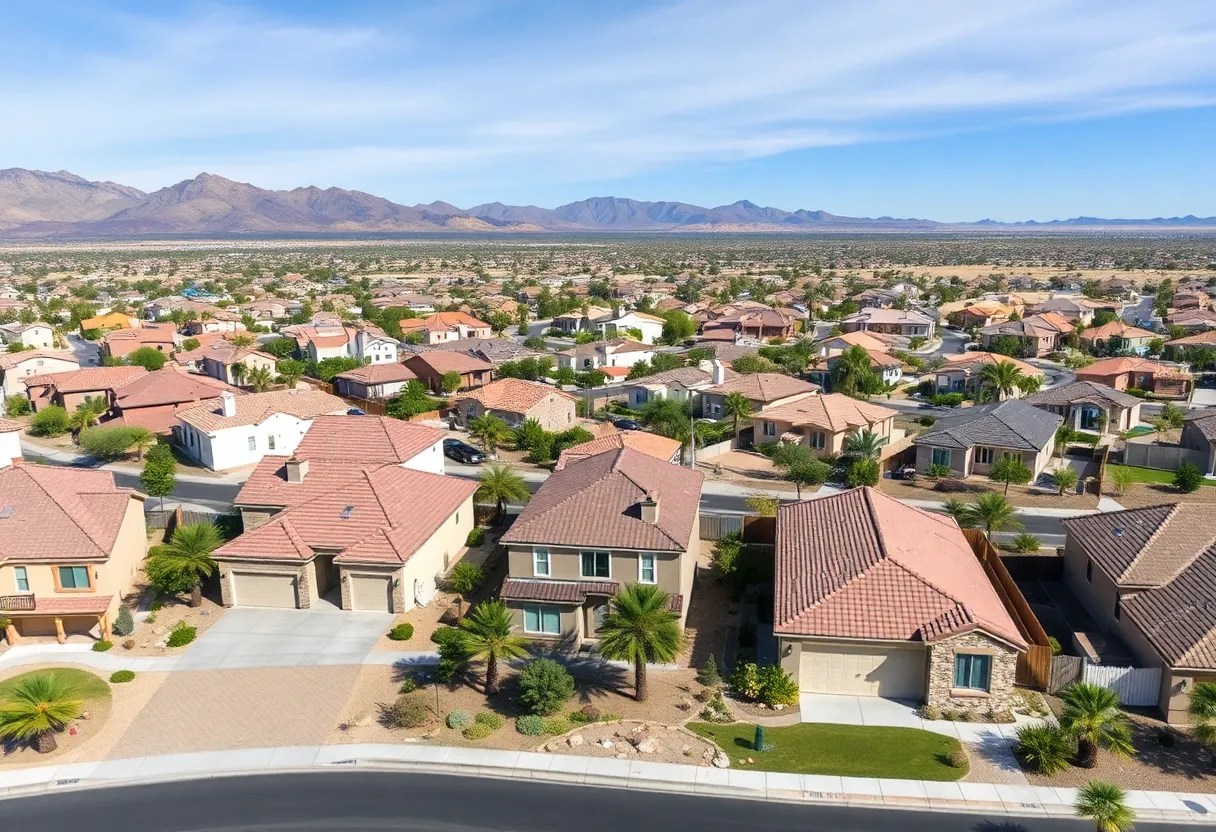 Suburban neighborhood in Las Vegas with diverse home styles.