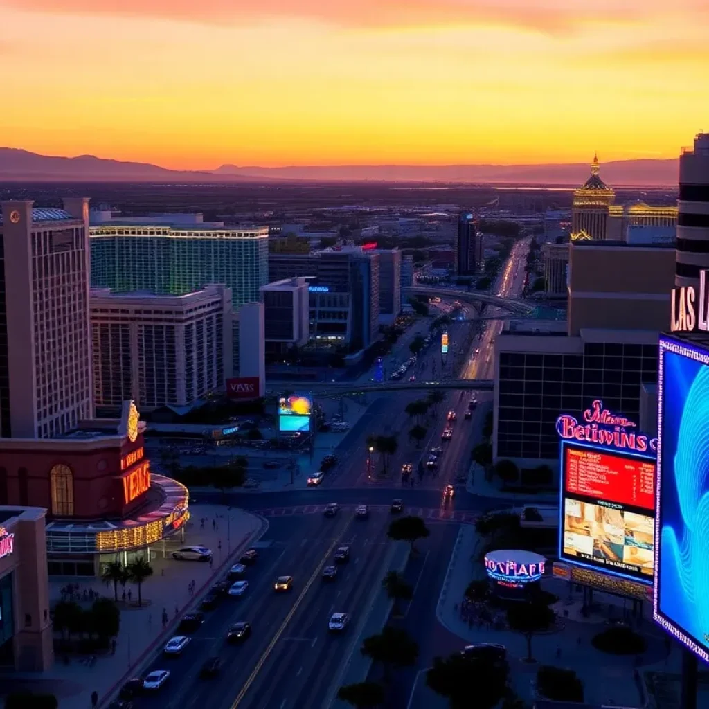 Las Vegas Strip with empty spaces and reduced visitors during sunset