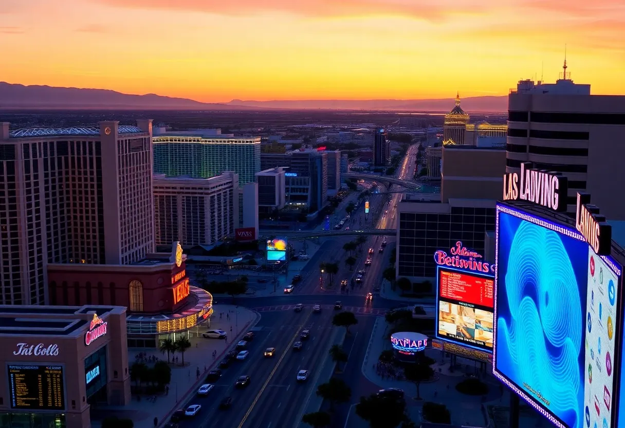 Las Vegas Strip with empty spaces and reduced visitors during sunset