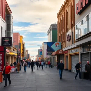 Empty Las Vegas Strip with fewer tourists indicating economic struggles.