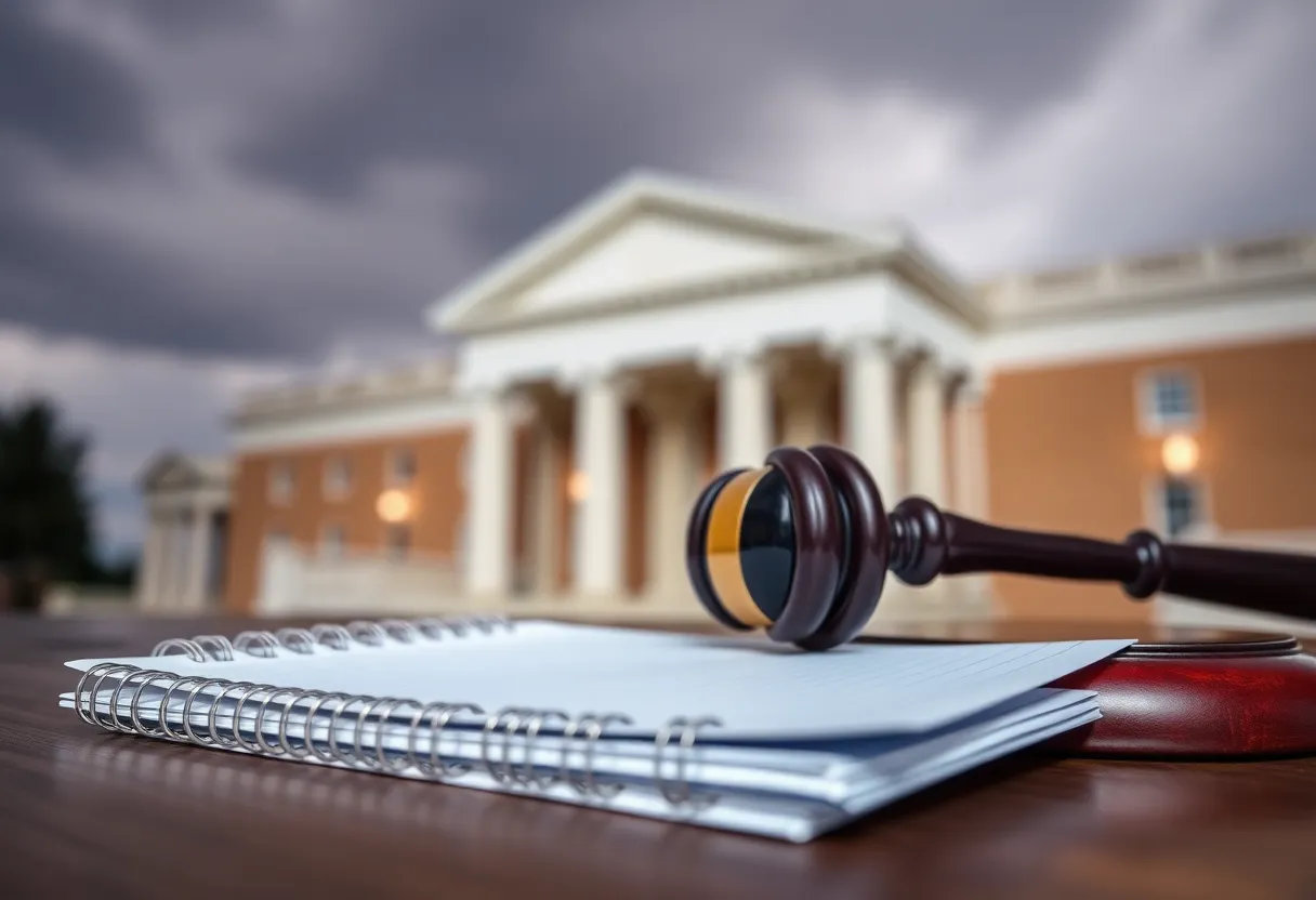 A gavel on a notepad, representing legal proceedings in cases of threats against officials.