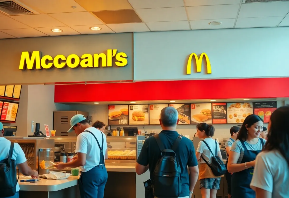 Employees working at McDonald's during a busy summer day