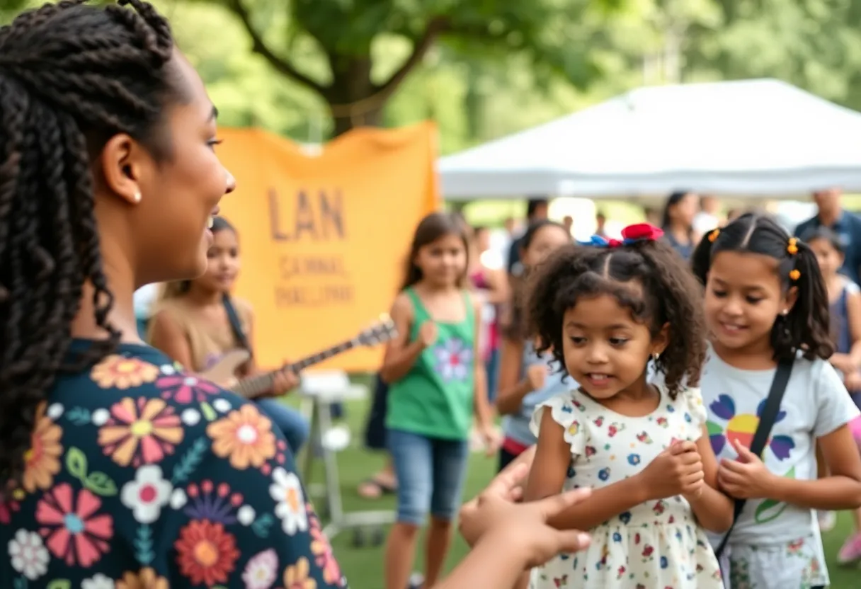 Community event promoting mental health awareness with families engaged in activities