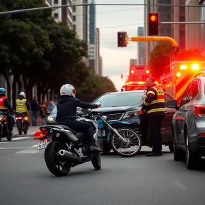 Emergency responders at the scene of a motorcycle crash in Las Vegas