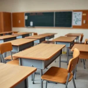 Empty classroom representing educational funding challenges in Nevada.