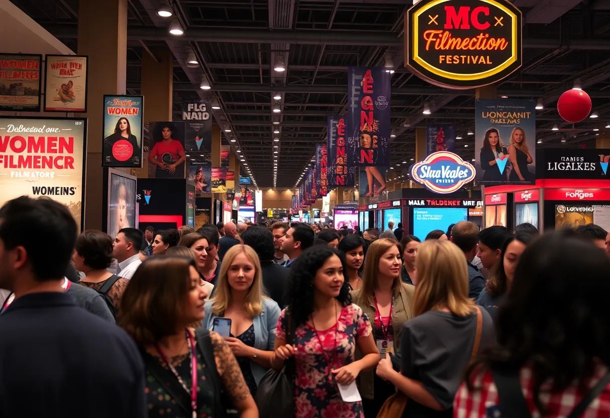 A lively scene from the Nevada Women’s Film Festival with engaging audiences and filmmakers in Las Vegas.
