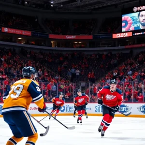 Edmonton Oilers players celebrating a victory during a playoff game.