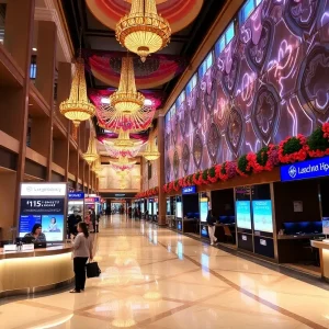 Hotel lobby in Las Vegas with pricing information displayed clearly