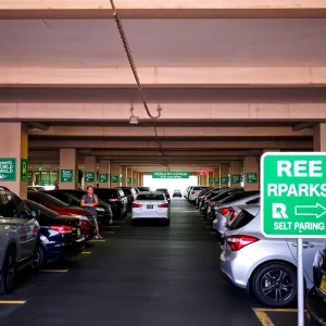 Free self-parking sign at Resorts World Las Vegas