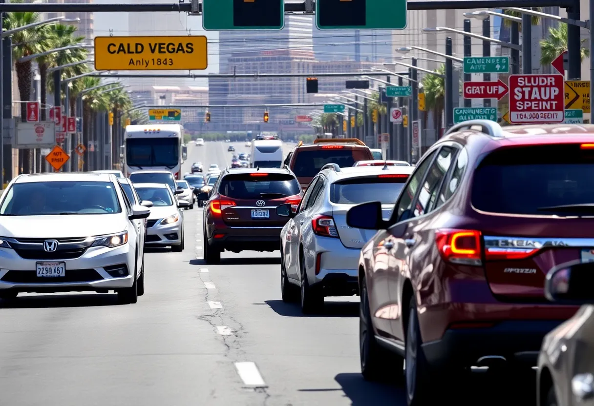 Traffic on a Las Vegas street with road construction and frustrated drivers