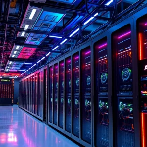Futuristic data center with advanced AMD GPUs
