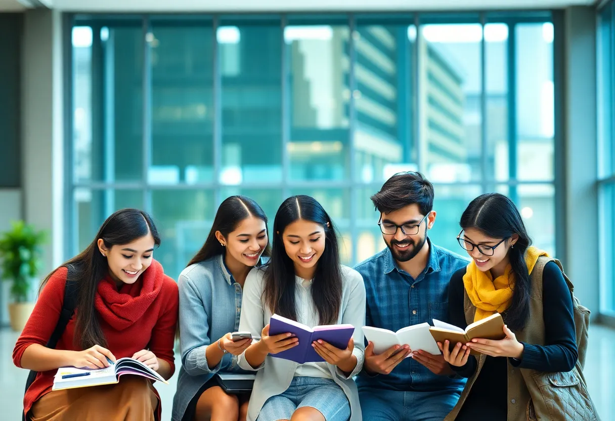 International students at UNLV studying together