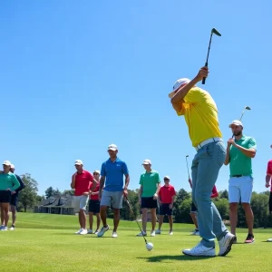 UNLV men's golf team practicing on a golf course