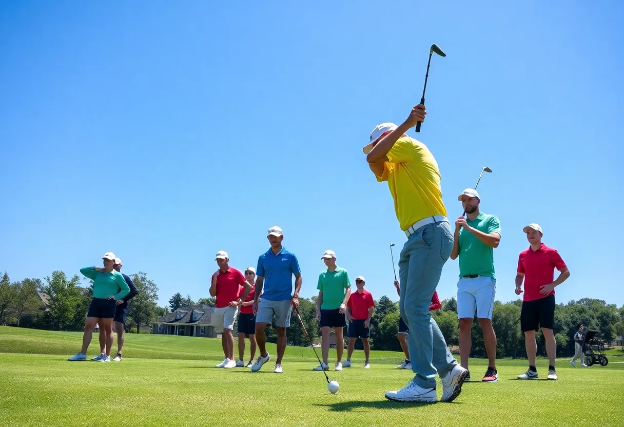 UNLV men's golf team practicing on a golf course