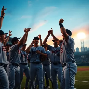 UNLV baseball team celebrating a walk-off victory