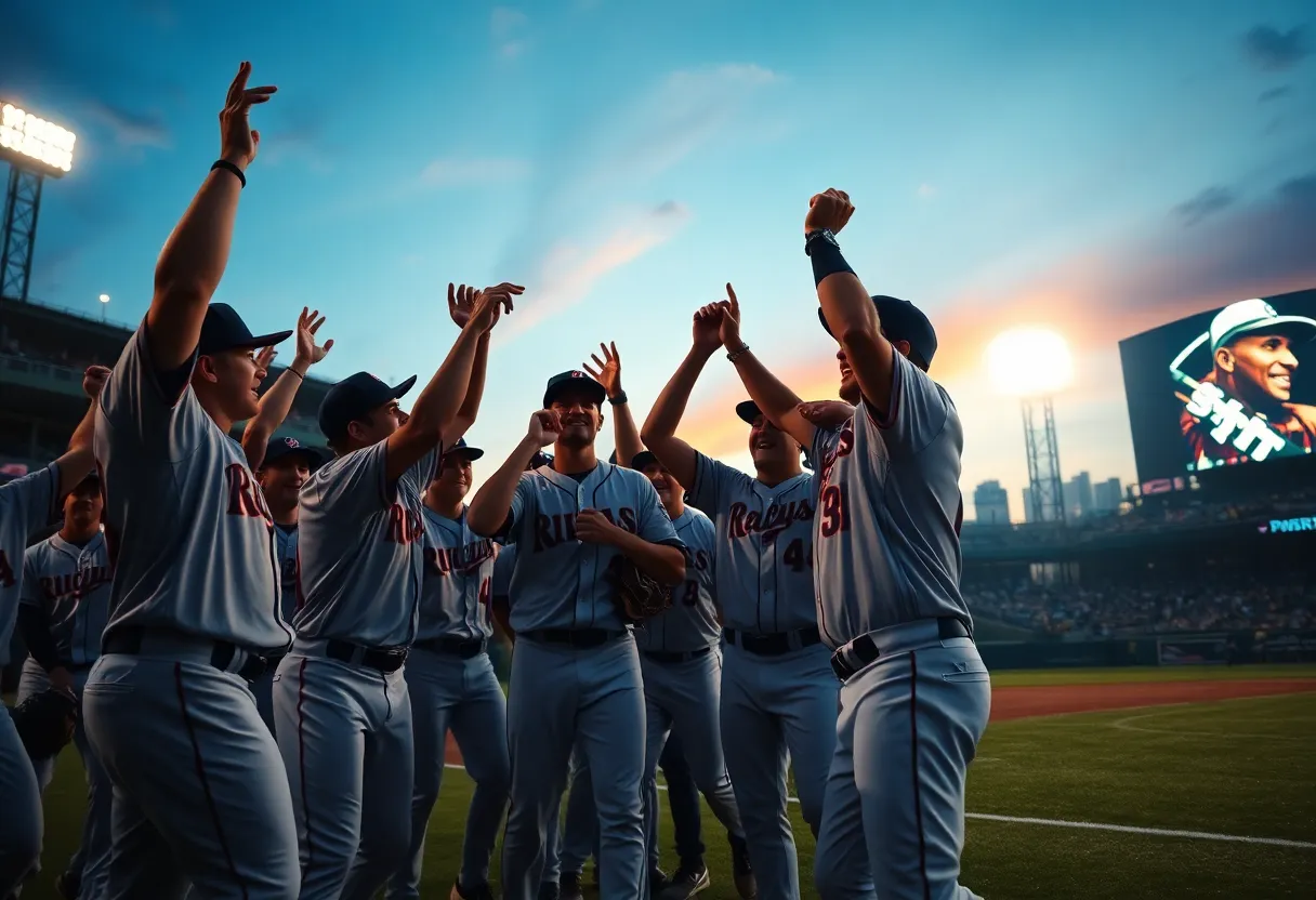 UNLV baseball team celebrating a walk-off victory